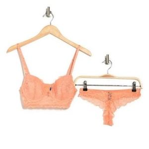 Rachel Roy Bra & Pantie Set Lace Floral Coral Push Up 34B